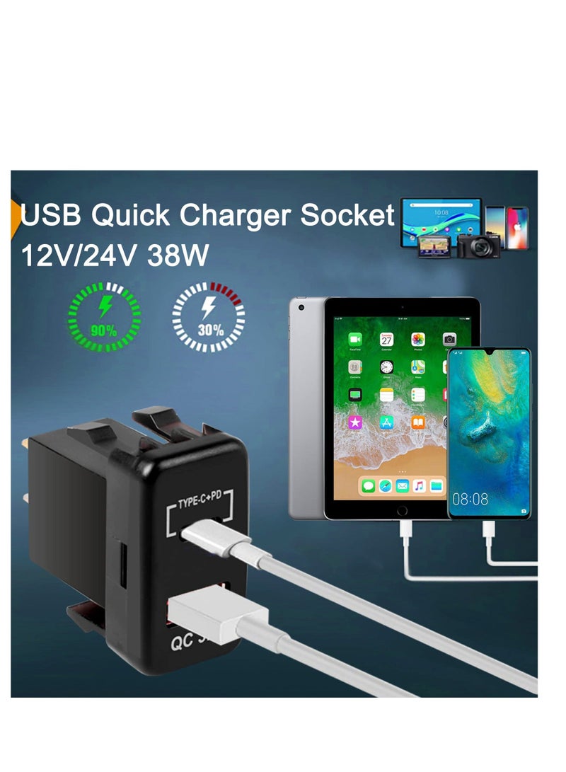 Y&D USB Quick Charger Socket 12V/24V 38W 3.0 &Type-C PD Outlet Multi Port Charge Power Adapter with LED Voltmeter Display for Car Truck Golf Boat Marine RV Motorcycle-1 PCS  - Image 4