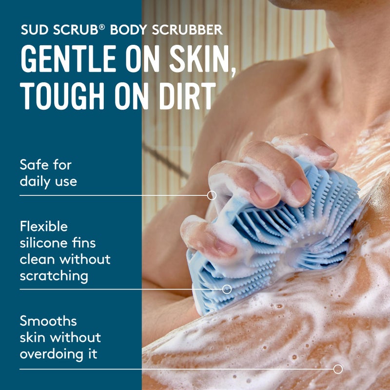 Sud ScrubÂ® Antimicrobial Silicone Body Scrubber, Exfoliating Body Brush for Sensitive Skin, Antibacterial Shower Scrubber for Body, Bathroom Essentials for Men & Women, Blue - Image 3