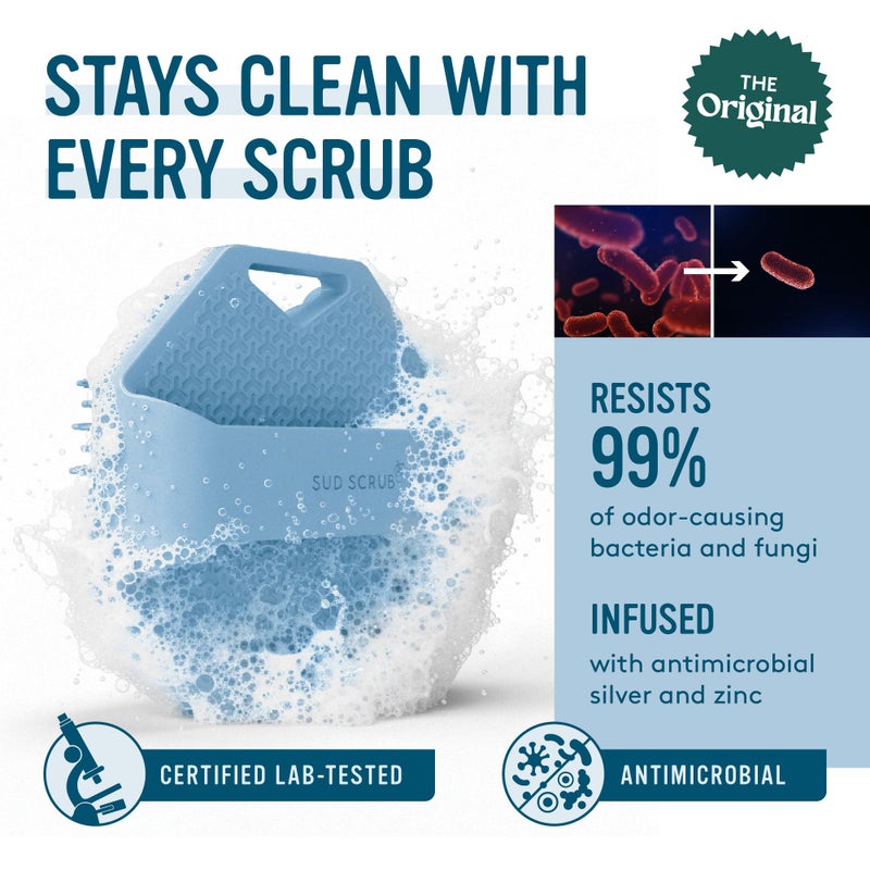 Sud ScrubÂ® Antimicrobial Silicone Body Scrubber, Exfoliating Body Brush for Sensitive Skin, Antibacterial Shower Scrubber for Body, Bathroom Essentials for Men & Women, Blue - Image 2