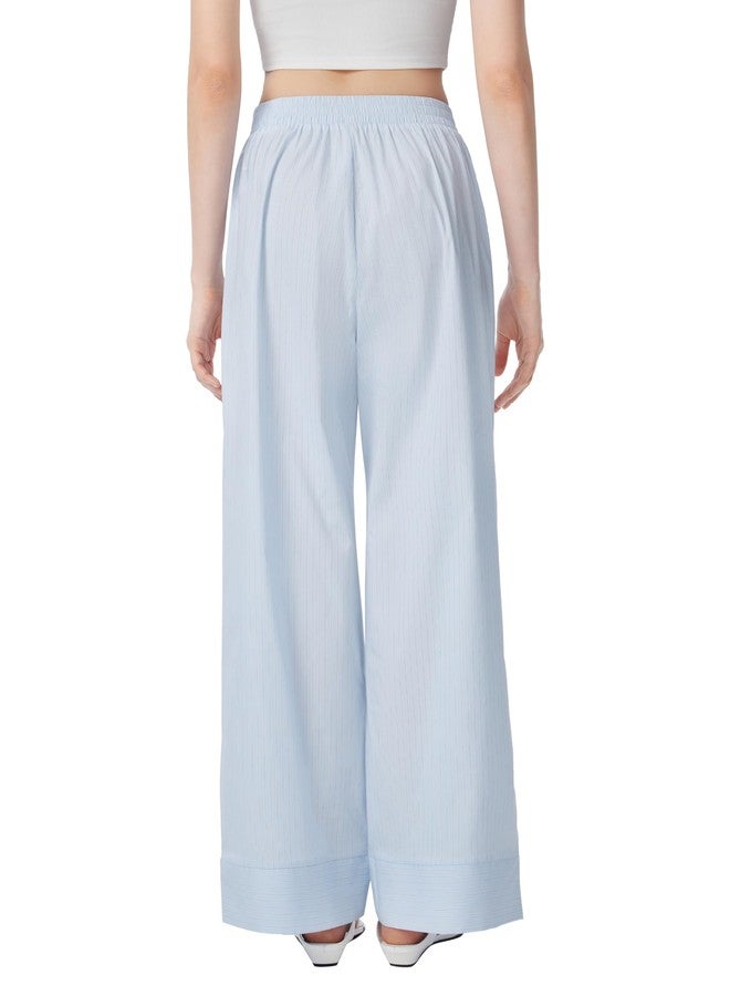 CIDER Womens Mid Waist Wide Leg Pants Striped Casual Business Bottoms with Pockets Baby Blue - Image 4