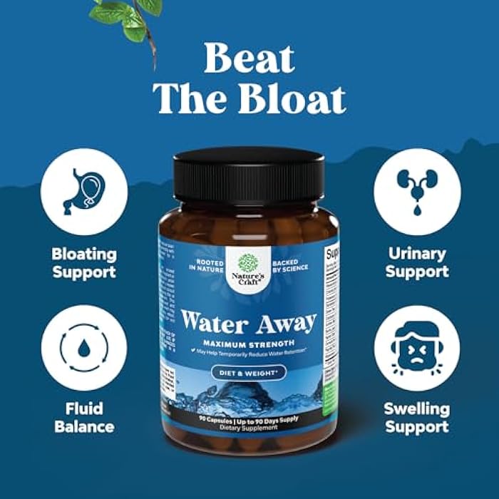 Natures Craft Water Away Herbal Diuretic Pills High Strength - Fluid Retention Supplement with Dandelion Leaf Extract & Green Tea for Bloating Relief for Women & Men - Capsules for Leg & Feet Swelling - 90 Count - Image 4