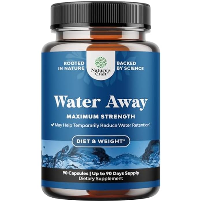 Natures Craft Water Away Herbal Diuretic Pills High Strength - Fluid Retention Supplement with Dandelion Leaf Extract & Green Tea for Bloating Relief for Women & Men - Capsules for Leg & Feet Swelling - 90 Count - Image 1