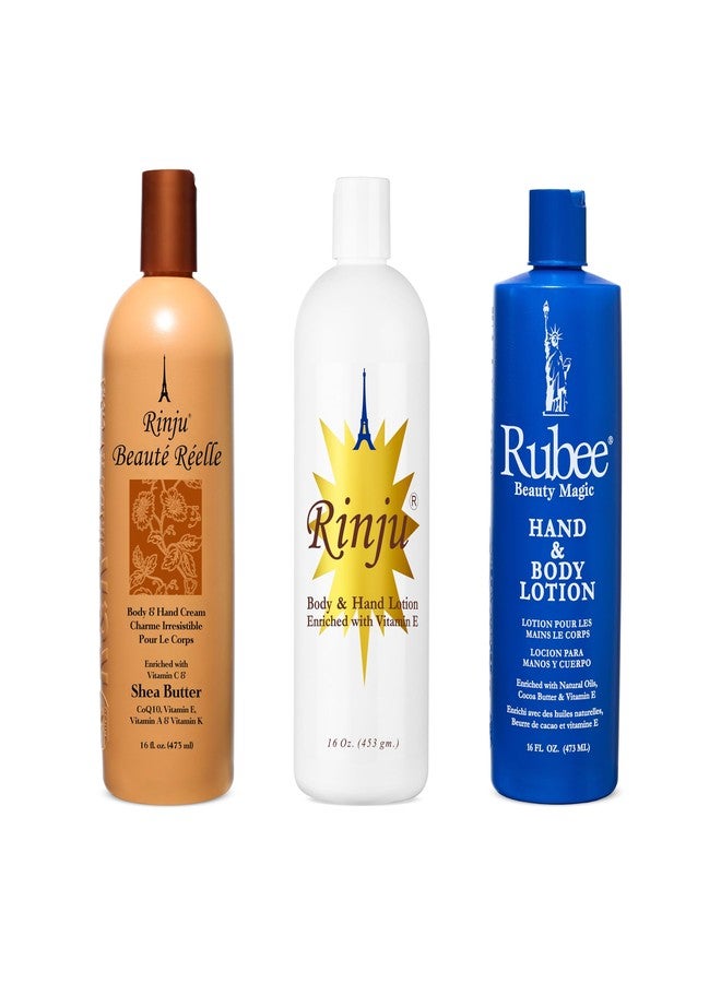 Rinju Body & Hand Lotion - Pack of 3 Non-Greasy Lotion for Women & Men - Rubee 16 oz Cacao Butter Lotion for Extremely Dry Skin - Vitamin E Moisturizer - Shea Butter - Soothes & Softens Skin - Image 1