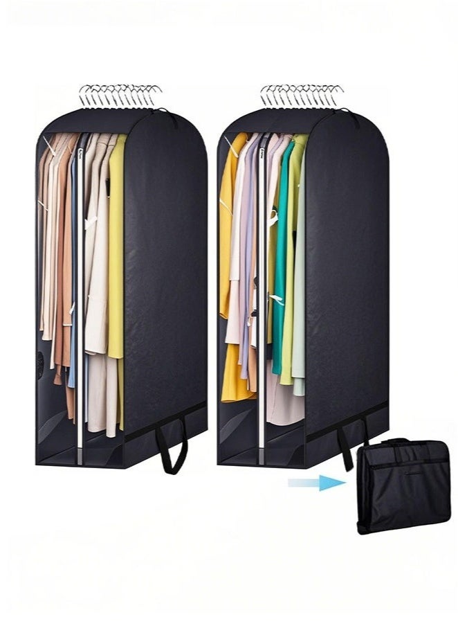 Arabest 2 in 1 Portable Extra Large Hanging Closet Organizer, Hanging Garment Bags, Closet Storage Bag, Moving Bags, skirt Clothes Storage Bag, Moving Garment, Dresses Suit Protector Cover, Cloth Travel Bag (2 Pack, Black) - Image 1