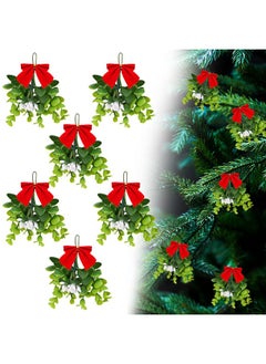 Mtlee Christmas Mistletoe Ornaments Bouquet Artificial Mistletoe Branches Decor Floral Pick Hanging Decorative for Home Christmas Handmade Party Decorations (6 Pieces)  - Image 1