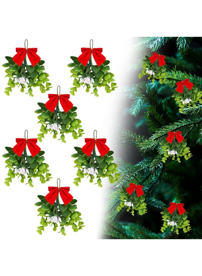 Mtlee Christmas Mistletoe Ornaments Bouquet Artificial Mistletoe Branches Decor Floral Pick Hanging Decorative for Home Christmas Handmade Party Decorations (6 Pieces) - Image 1