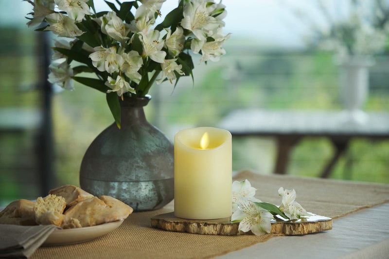 Luminara Scalloped Edge Flameless LED Candle, Ivory, 3" x 5", Battery Operated, Moving Flame, Real Wax Pillar with Timer, Vanilla Honey Scented - Image 2