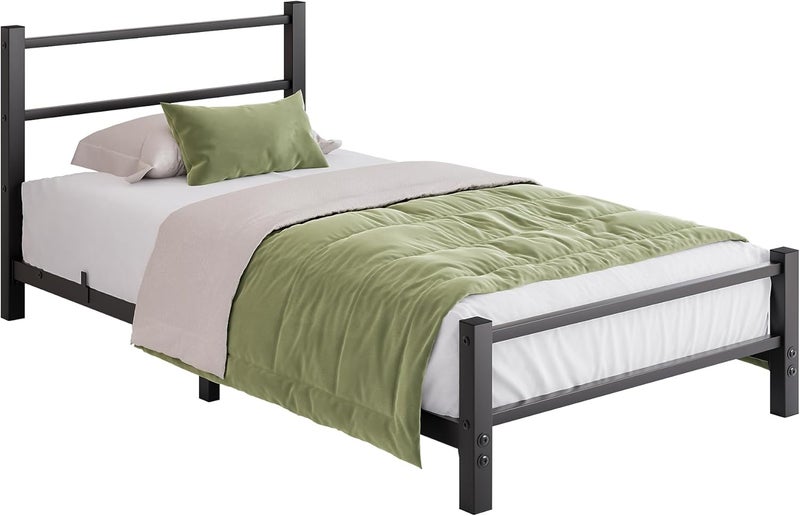 HOMERECOMMEND سرير مقاس 90 × 200 سم مع إطار معدني مضلع، 90 × 200 سم، سرير معدني، إطار سرير بسيط مع مسند للرأس، سرير ضيوف بإطار مضلع للغرفة النوم، غرفة الضيوف، أسود - Image 5