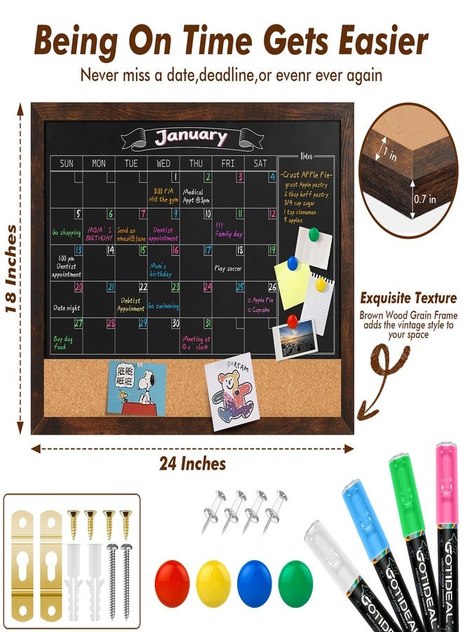 Gotideal Chalkboard Calendar 24" x 18" Chalk Board Calendar for Wall Magnetic Chalkboard Framed,Wall Mounted,Blackboard for Office,Kitchen,School,Home - Image 2