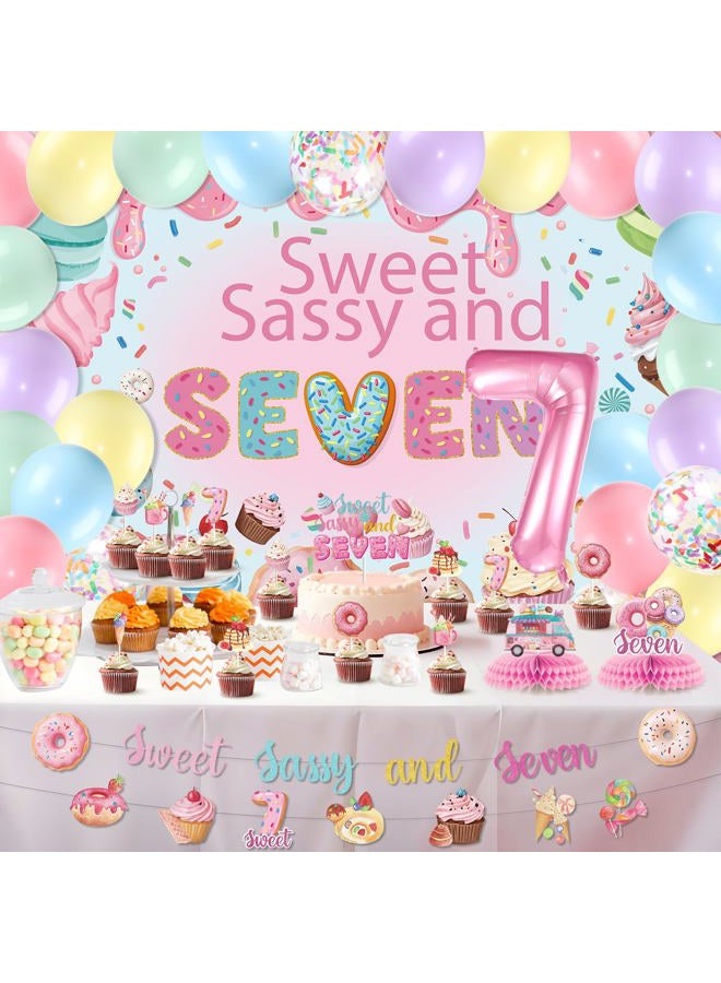 LUUFILx Donut 7th Birthday Party Decorations Sweet Sassy and Seven Birthday Decorations For Girls With Donut Banner Sweet Cake Topper Foil Balloon For 7th Donut Themed Party Decor Sweet Seven Party Supplies - Image 4