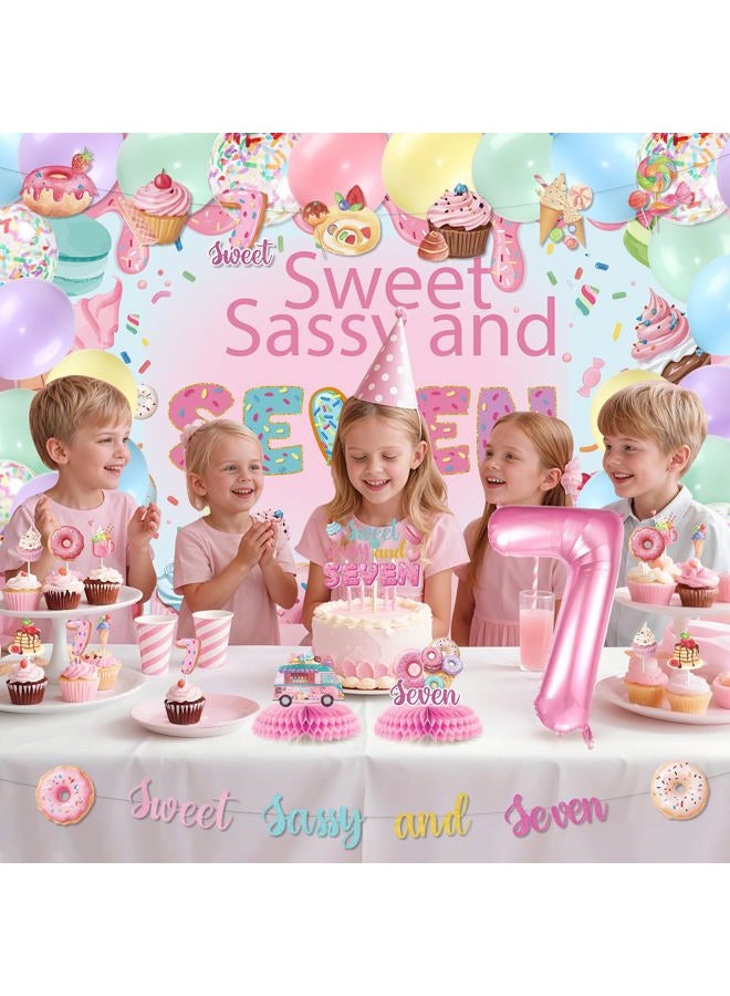 LUUFILx Donut 7th Birthday Party Decorations Sweet Sassy and Seven Birthday Decorations For Girls With Donut Banner Sweet Cake Topper Foil Balloon For 7th Donut Themed Party Decor Sweet Seven Party Supplies - Image 5