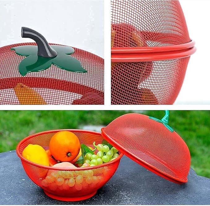 Stainless Steel RoundShaped Fruit Vegetable Basket with Net Cover Large Protective Countertop Holder for Kitchen Stylish Durable Storage for Fresh Fruits Veggies  - Image 5