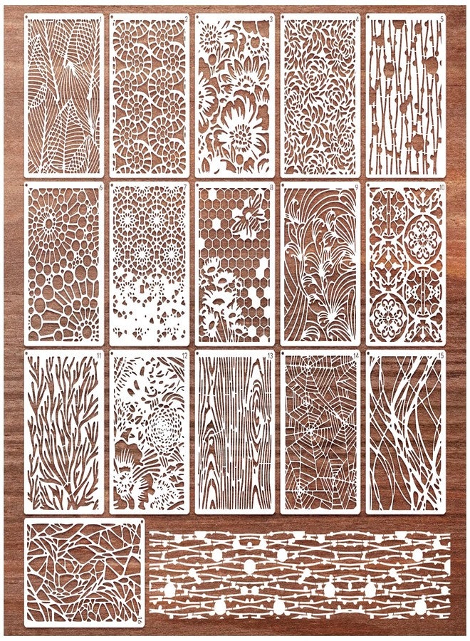 Boqon 16 Pieces Stencils for Painting, Abstract Texture Mixed Media Art Supplies Crafts Reusable Layering Stencil Brick Pattern Templates for Drawing Card Making Canvas Furniture Paper (Mixed16) - Image 1