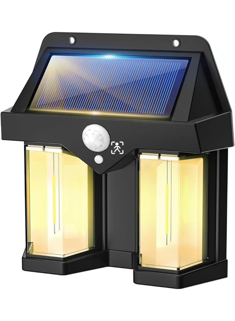 مصباح حائط خارجي لاسلكي يعمل بالطاقة الشمسية، 2 لمبة 1200 LM LED مستشعر حساس للحركة، 3 أوضاع للإضاءة، بطارية 1800 مللي أمبير، للحديقة، ديكور الفناء، الفناء الخلفي، لوحة مقاومة للماء للمدخل - Image 1