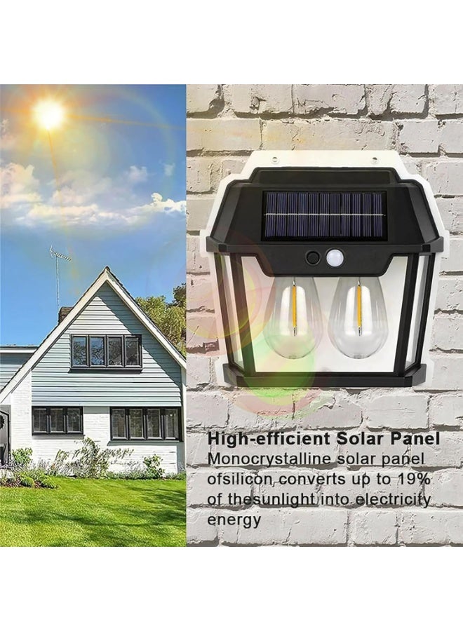 مصباح حائط خارجي لاسلكي يعمل بالطاقة الشمسية، 2 لمبة 1200 LM LED مستشعر حساس للحركة، 3 أوضاع للإضاءة، بطارية 1800 مللي أمبير، للحديقة، ديكور الفناء، الفناء الخلفي، لوحة مقاومة للماء للمدخل - Image 2