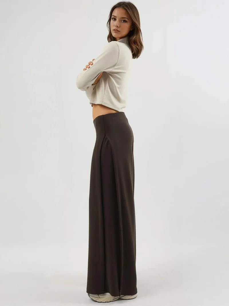 Busem Coffee Brown BUSEM Wide Leg Pleated Pants for Women | Best Price UAE