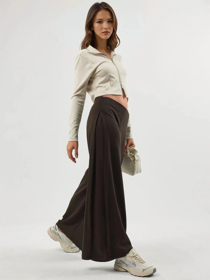 Busem Coffee Brown BUSEM Wide Leg Pleated Pants for Women | Best Price UAE