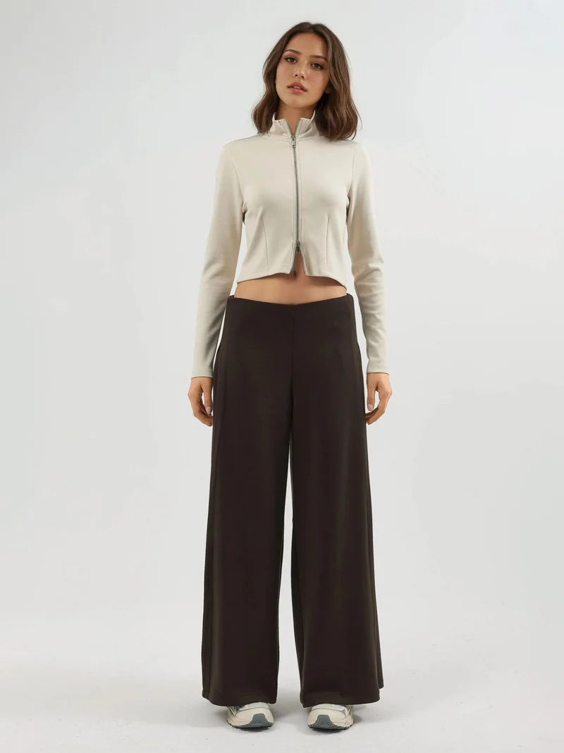 Busem Coffee Brown BUSEM Wide Leg Pleated Pants for Women | Best Price UAE