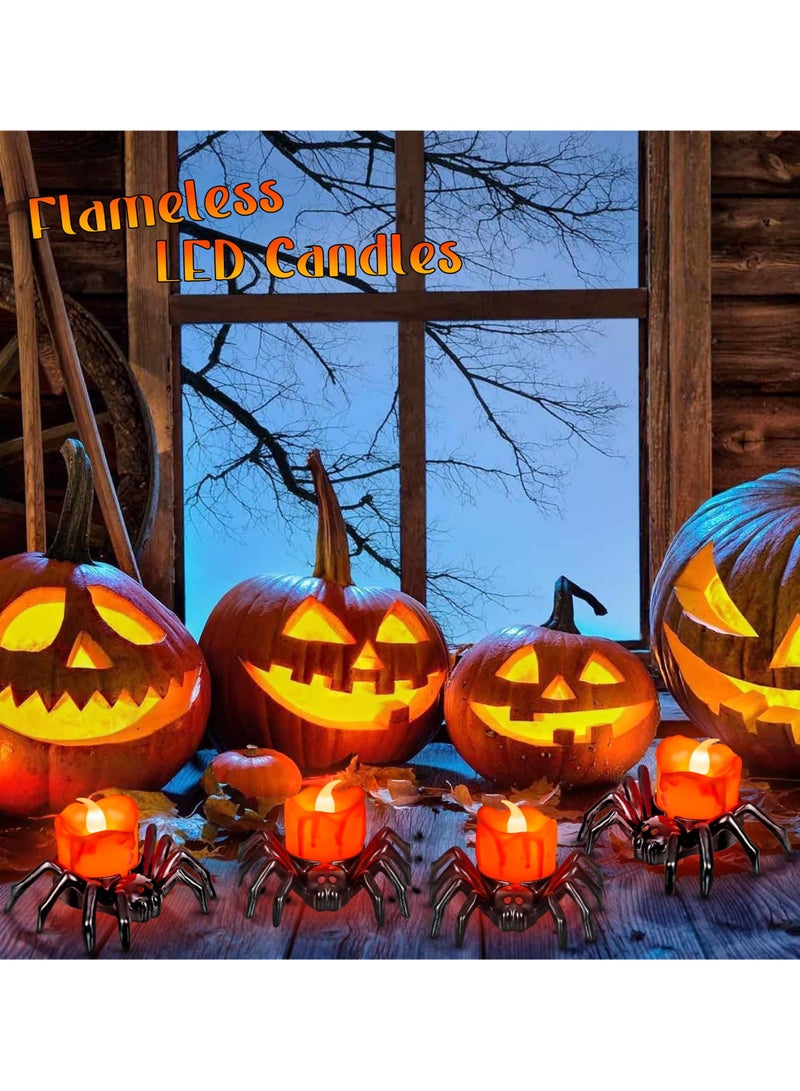 Cobest Tea Lights Candles, Battery Operated Flameless LED Candles, Spider Tealights Spooky Electric Flickering Fake Candles for Party Decorations, Set of 6 - Image 4