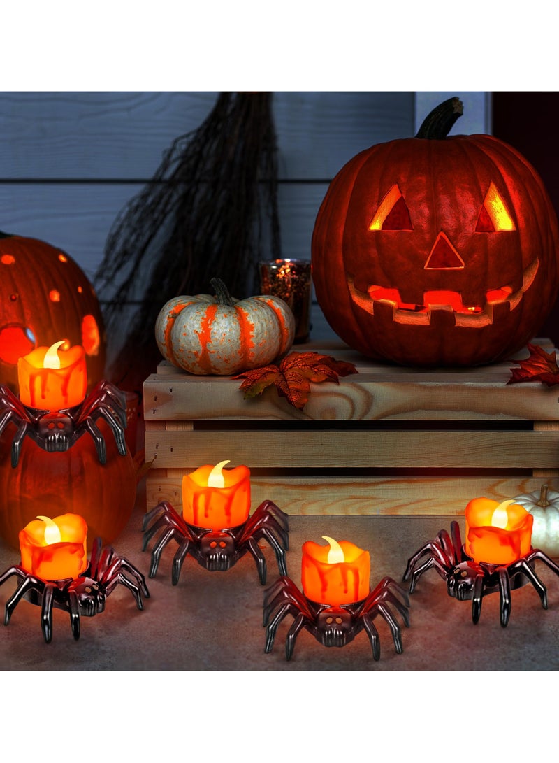 Cobest Tea Lights Candles, Battery Operated Flameless LED Candles, Spider Tealights Spooky Electric Flickering Fake Candles for Party Decorations, Set of 6 - Image 5
