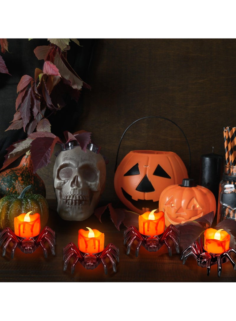 Cobest Tea Lights Candles, Battery Operated Flameless LED Candles, Spider Tealights Spooky Electric Flickering Fake Candles for Party Decorations, Set of 6 - Image 3