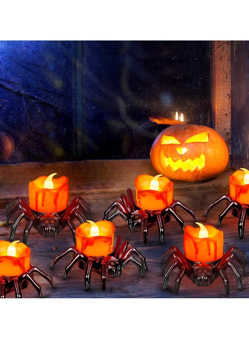 Cobest Tea Lights Candles, Battery Operated Flameless LED Candles, Spider Tealights Spooky Electric Flickering Fake Candles for Party Decorations, Set of 6 - Image 2