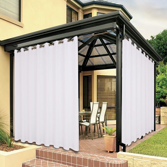 BONZER Wide Waterproof Outdoor Curtains for Patio Heavy Privacy Sunlight Blocking Grommet Outside Curtains for Porch Pergola Gazebo 1 Panel 110W x 84L inch White