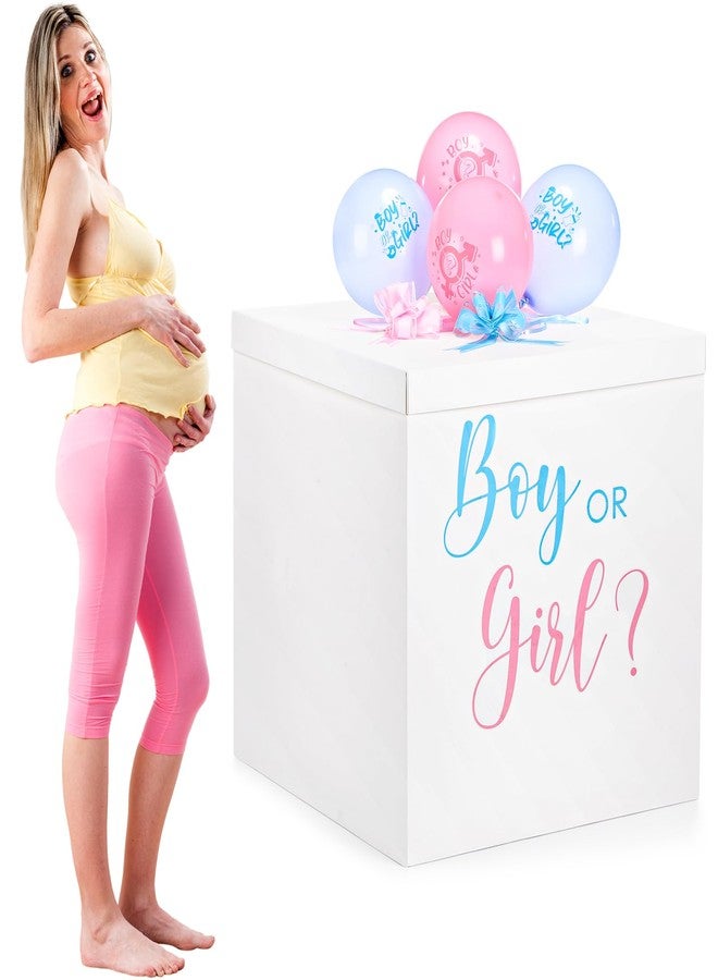 Kolldenn 28 Inches Jumbo Gender Reveal Gift Box with Lid Kit, Extra Large White Gift Box with Boy or Girl Balloon, Stickers and Giant Pull Bows for Gender Reveal Birthday Party Decor Baby Shower - Image 1