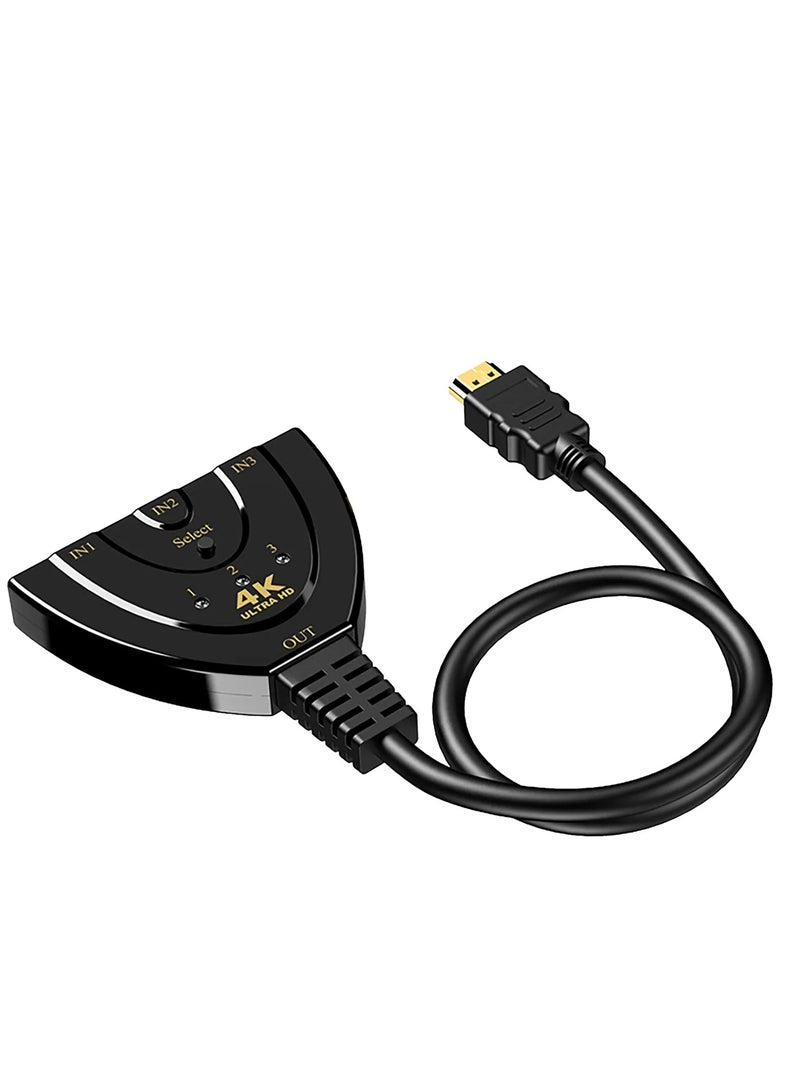 3 in 1 4K HDMI Switch with HDMI Cable , Supports 3 Inputs and 1 Output , Ideal for Connecting PS3/PS4, Xbox, DVD, HDTV , Braid Splitter Supports High Quality Audio and Video, 3D, and Resolution Up to 4K , Stable Performance and High Bandwidth for a Perfect Home Entertainment Experience  - Image 1