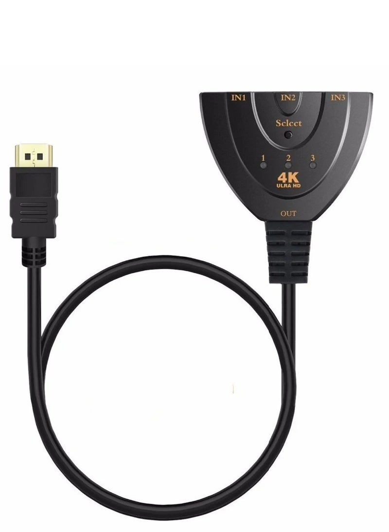 3 in 1 4K HDMI Switch with HDMI Cable , Supports 3 Inputs and 1 Output , Ideal for Connecting PS3/PS4, Xbox, DVD, HDTV , Braid Splitter Supports High Quality Audio and Video, 3D, and Resolution Up to 4K , Stable Performance and High Bandwidth for a Perfect Home Entertainment Experience  - Image 2