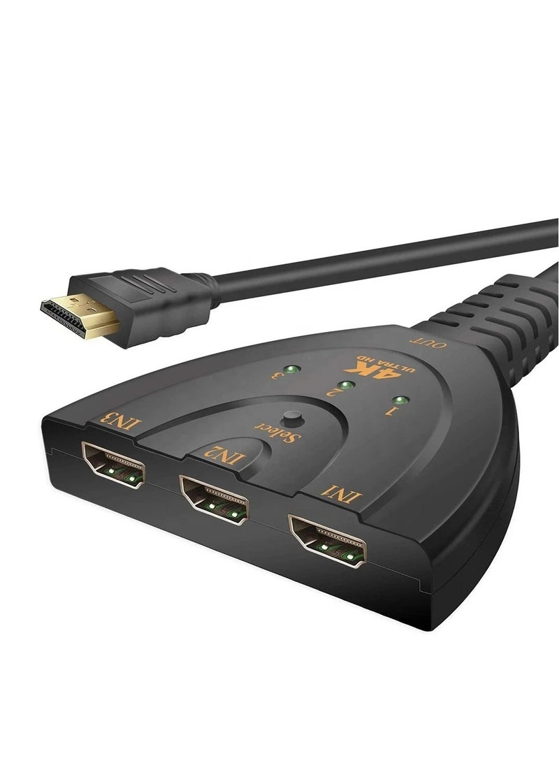 3 in 1 4K HDMI Switch with HDMI Cable , Supports 3 Inputs and 1 Output , Ideal for Connecting PS3/PS4, Xbox, DVD, HDTV , Braid Splitter Supports High Quality Audio and Video, 3D, and Resolution Up to 4K , Stable Performance and High Bandwidth for a Perfect Home Entertainment Experience  - Image 5