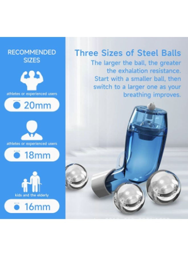 Sonmol Breathing trainer, pulmonary exercise device, mucus and thick phlegm clearance aid, equipped with three sizes of balls (16 mm, 18 mm and 20 mm), suitable for pulmonary rehabilitation and exercise - Image 5