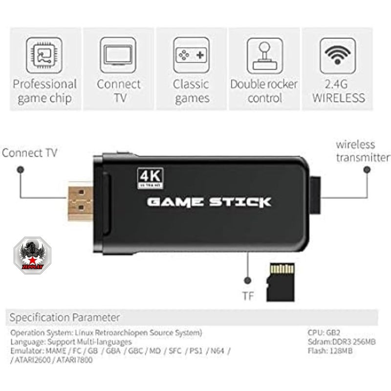 Zepplay Wireless Retro Video Game Stick | Plug & Play HDMI Console for TV with 2 Controllers | Built-in 10,000+ Classic Games - Image 5