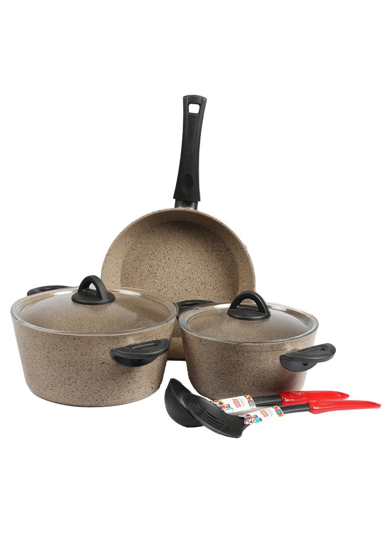 GIGILLI Granite Cookware Set, 7 pcs, Beige, 1068