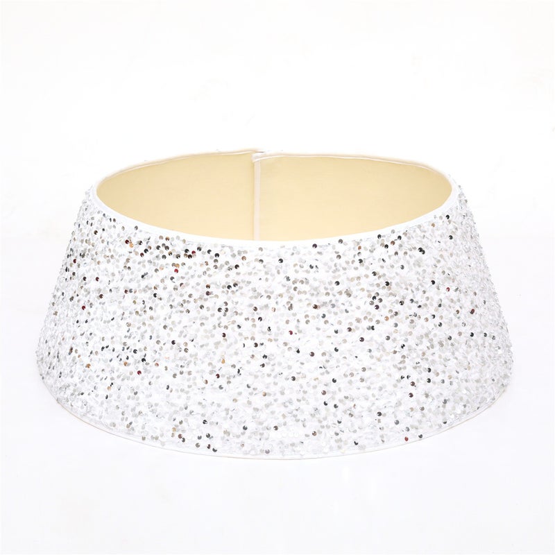 Christmas Tree Collar with Sparkling Sequin Tree Skirt 23.6in Round Sparkle Christmas Tree Base Velvet Tree Skirts Xmas Tree Trunk Cover for Holiday Christmas Home Decor (White) - Image 1
