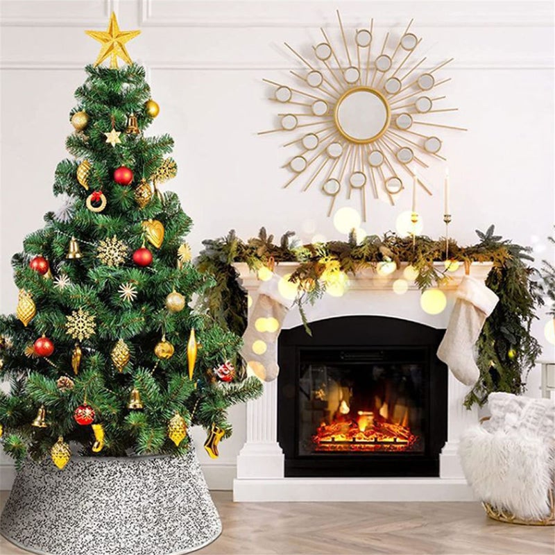 Christmas Tree Collar with Sparkling Sequin Tree Skirt 23.6in Round Sparkle Christmas Tree Base Velvet Tree Skirts Xmas Tree Trunk Cover for Holiday Christmas Home Decor (White) - Image 2