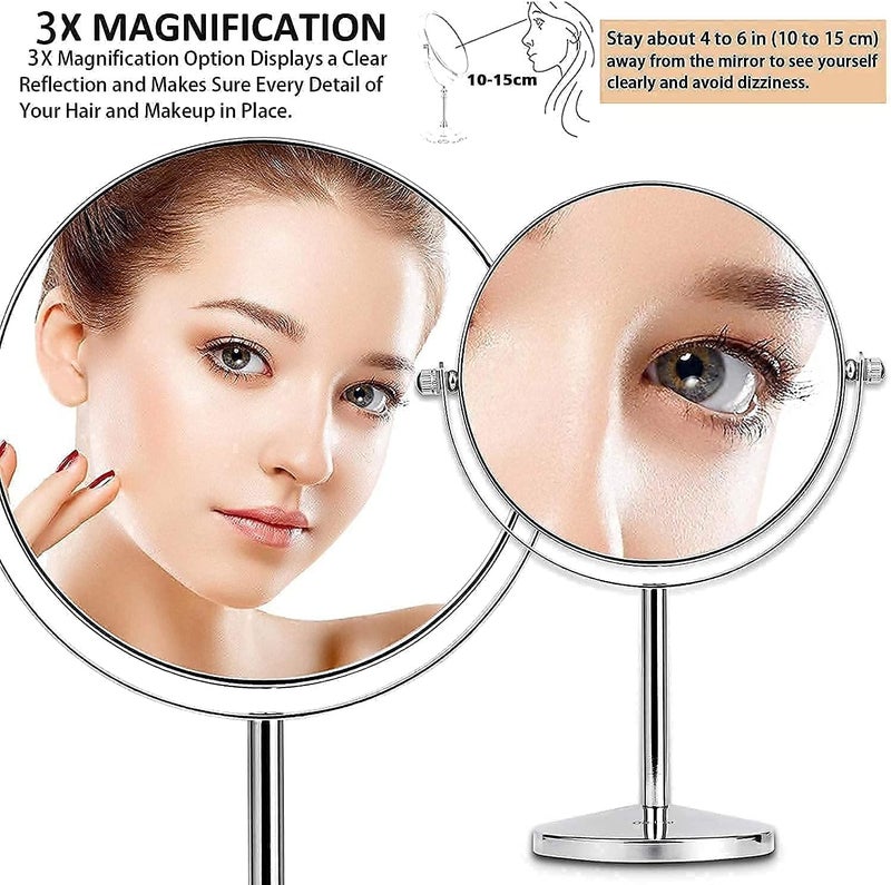 Longkins 7 Inch Makeup Mirror Double Sided Tabletop Vanity Mirror with 3x Magnification Swivel Cosmetic Mirror for Home Bathroom Shower Travel - Image 5