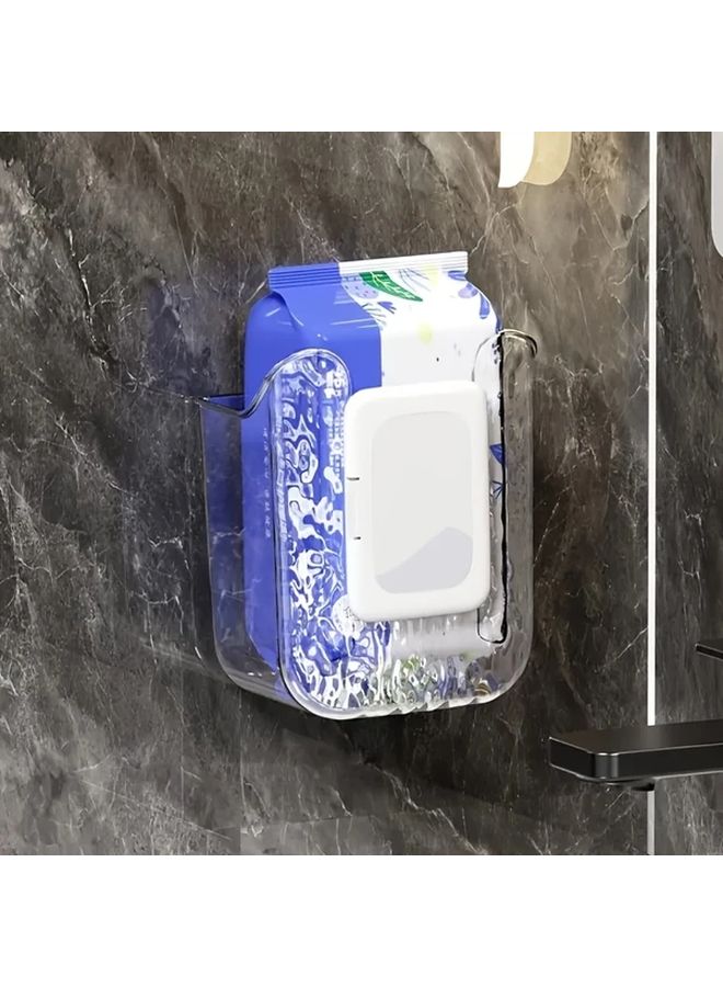 Transparent White Self Adhesive Wall Hanging Tissue Box Holder For Bathroom Kitchen - Image 1