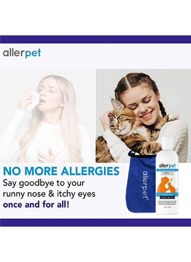 Allerpet - Allerpet Cat Dander Remover w/Free Applicator Mitt - Effective Cat Dander Remover - Anti Allergen Solution Made in USA - (12oz) - Image 1