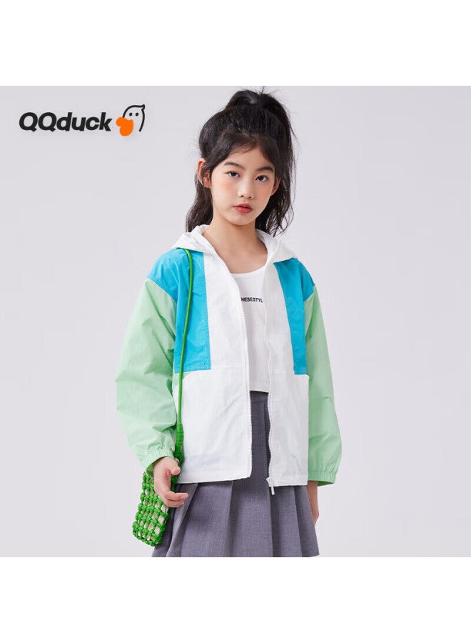 Qq Duck Girls' Sun Protection Clothing, Children's Summer Jacket, Lightweight Sunshade, Youth Clothing, Three Colors White; Size 150 - Image 1
