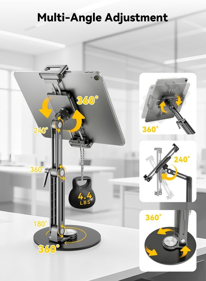 Jakeko Desk Stand for iPad Holder - Aluminum Body Light Weight support up to 4.4LBS Heavy Duty Portable Monitor Stand 16" 17.3" 18.5 inch 360° Rotating Base Swivel Foldable Tablet Mount for Kitchen/Travel - Image 3