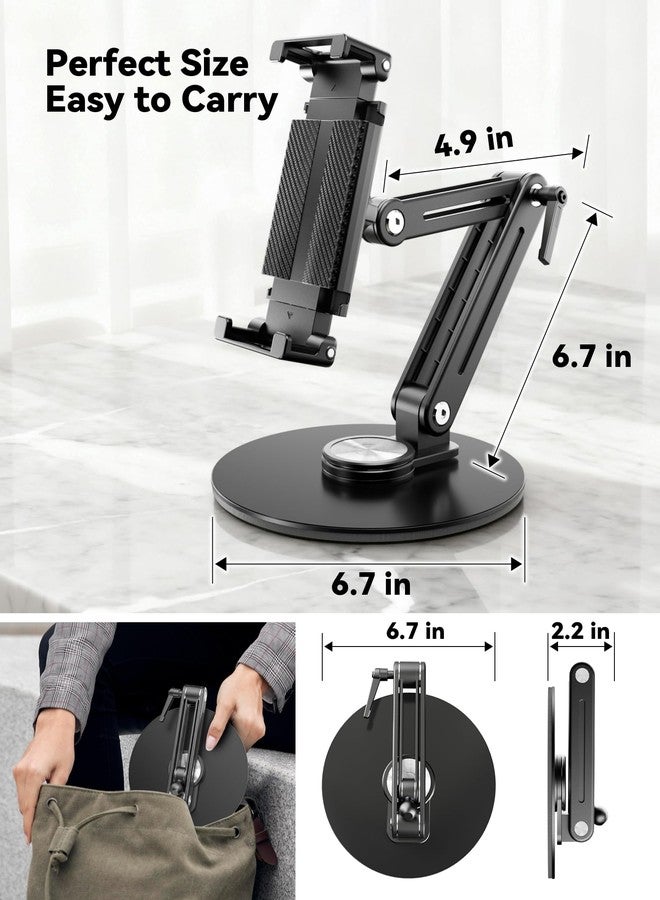 Jakeko Desk Stand for iPad Holder - Aluminum Body Light Weight support up to 4.4LBS Heavy Duty Portable Monitor Stand 16" 17.3" 18.5 inch 360° Rotating Base Swivel Foldable Tablet Mount for Kitchen/Travel - Image 5