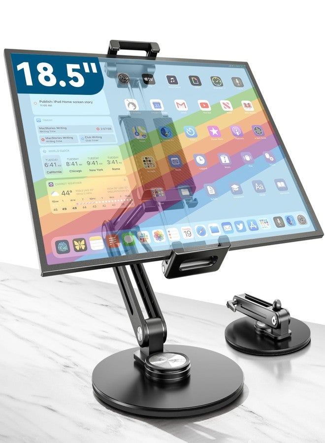 Jakeko Desk Stand for iPad Holder - Aluminum Body Light Weight support up to 4.4LBS Heavy Duty Portable Monitor Stand 16" 17.3" 18.5 inch 360° Rotating Base Swivel Foldable Tablet Mount for Kitchen/Travel - Image 1