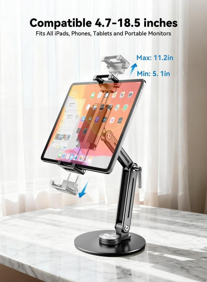 Jakeko Desk Stand for iPad Holder - Aluminum Body Light Weight support up to 4.4LBS Heavy Duty Portable Monitor Stand 16" 17.3" 18.5 inch 360° Rotating Base Swivel Foldable Tablet Mount for Kitchen/Travel - Image 2