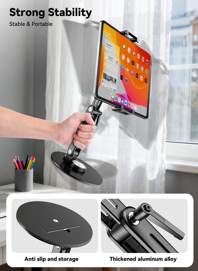 Jakeko Desk Stand for iPad Holder - Aluminum Body Light Weight support up to 4.4LBS Heavy Duty Portable Monitor Stand 16" 17.3" 18.5 inch 360° Rotating Base Swivel Foldable Tablet Mount for Kitchen/Travel - Image 4
