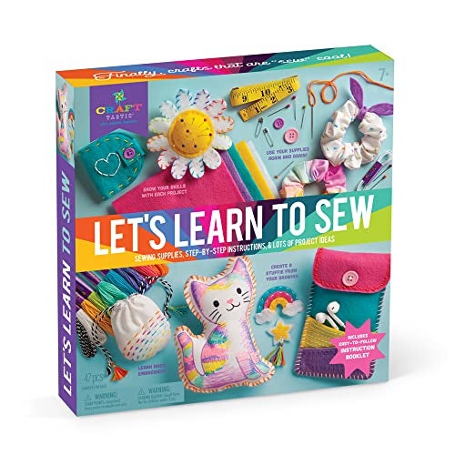 CraftTastic Lets Learn to Sew Mini Sewing Kit Arts and Crafts Art Supplies Embroidery Kit for Beginners Includes Sewing Supplies EasytoFollow Instructions Arts Crafts Ages 7 - Image 1