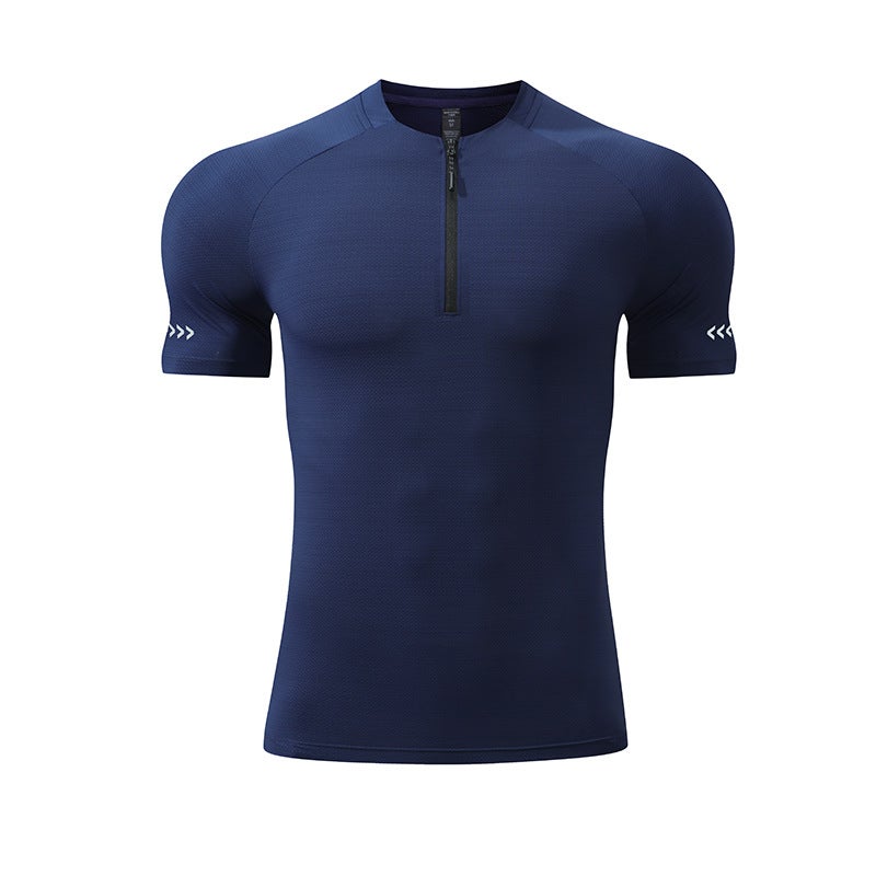 Generic Summer Mens Outdoor High-Elastic Quick-Dry Sports Tee Navy blue