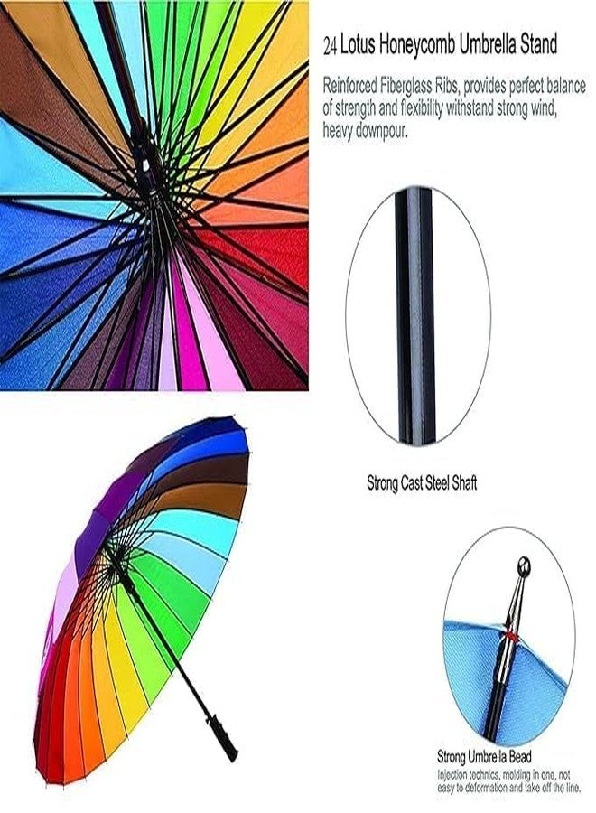 DARKFISH Rainbow Umbrella Big Size 16 Ribs Rainbow Umbrella Stylish Colorful Rainbow Umbrella for Kids Woman and Men Windproof Rainbow Umberalla Auto Open And Manual Close Anti-UV. - Image 3