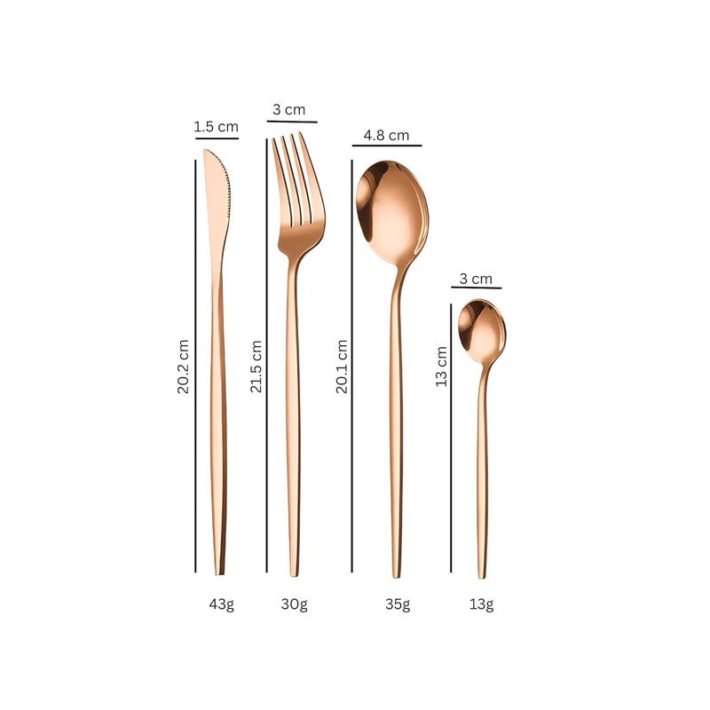 Trifecta طقم أدوات مائدة من 24 قطعة باللون الوردي الذهبي طقم أدوات مائدة من الفولاذ المقاوم للصدأ سكين وشوكة وملعقة أدوات مائدة منزلية طقم أدوات مائدة مختلط لأدوات الطعام للمطبخ والمطعم والاستخدام اليومي باللون الوردي الذهبي - Image 4
