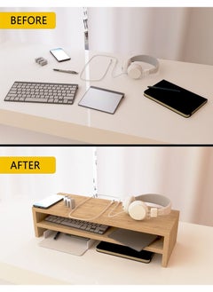 Mahmayi Mahmayi Natural Davos Oak Monitor Stand Riser for Laptop Computer/TV/PC/Printer, Multifunctional Systems (55x20x20cm)  - Image 3